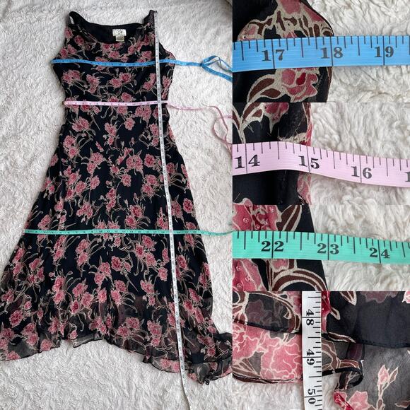 ICE silk beaded floral maxi dress long cowl neck vintage Y2K‎ pink black fairy M - Picture 5 of 17